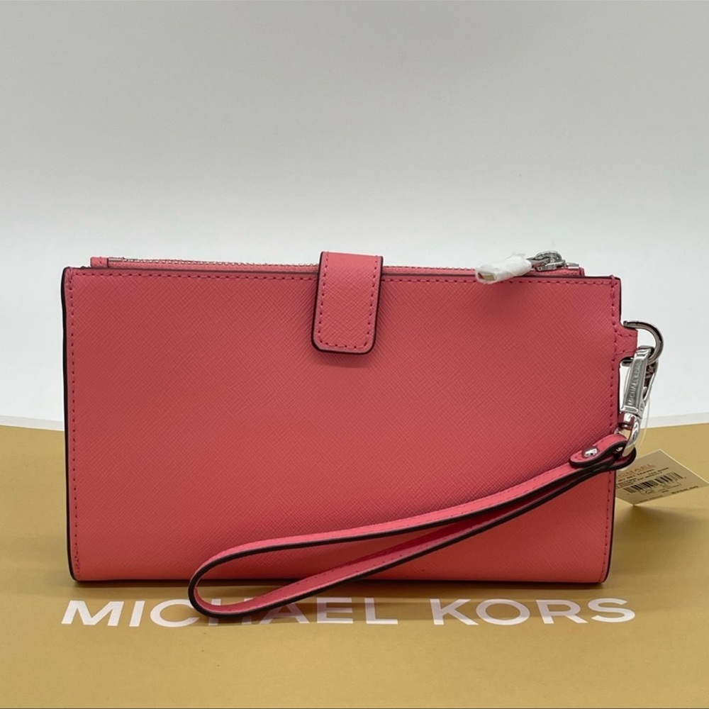 Michael Kors Large Double Zip Wallet Wristlet Leather Pink/Gold - Picture 4 of 8